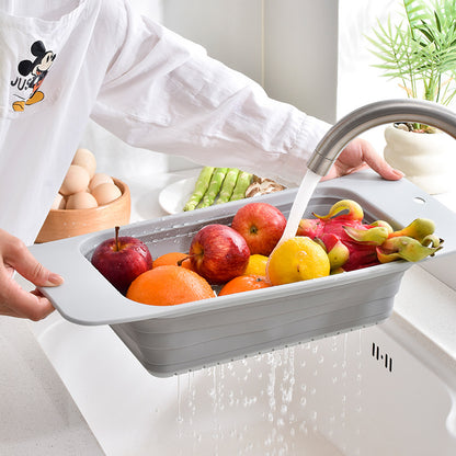 Faltbares Silikon-Abtropfbecken mit Siebeinsatz und Griffen
