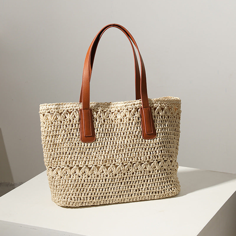 Geflochtene Basttasche mit Robusten Ledergriffen Brehn