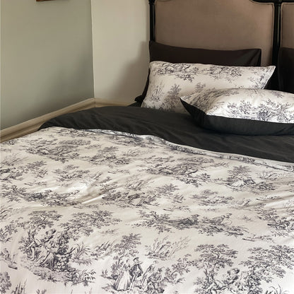 Luxus Toile Baumwolle Duvet Cover Set mit Rüscheneinfassung und Kissenbezügen