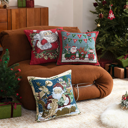 Weihnachtlicher Tapisserie-Kissenbezug mit Santa‑Motiv und gobelinartiger Webstruktur Brehn