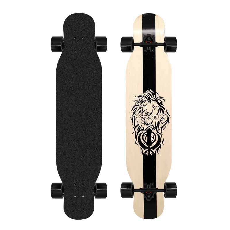 Künstlerisch mit Löwenmotiv verziertes Longboard Brehn