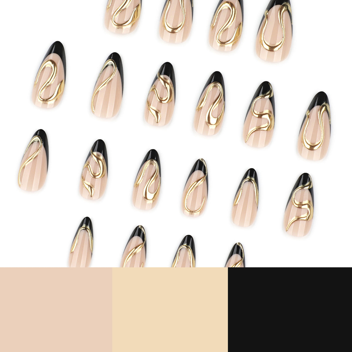 Kunstvolle Stiletto-Nägel mit elegantem Gold-Design Brehn