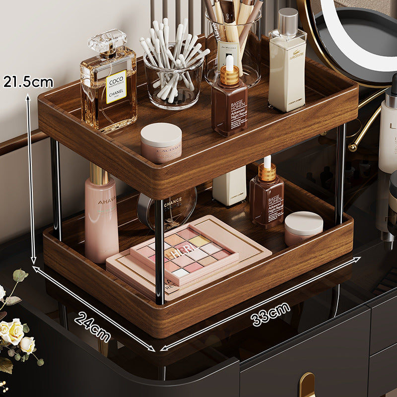 Zwei-Ebenen Holzkosmetikschreibtisch Organizer mit Metallpfeilern
