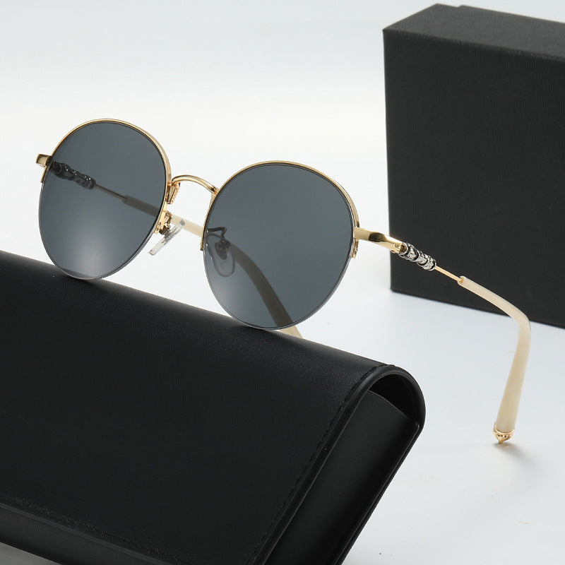 Damen runde Sonnenbrille mit elegantem Metallrahmen und komfortablen Nasenpads Brehn