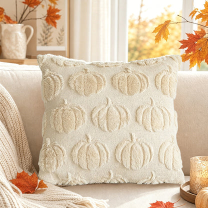Herbst Kürbis Chenille Geplüschtes Quadratisches Wurfkissenüberzug mit Plüsch Erhobenem Motiv