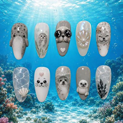 Ozean-Themen 3D Press-On Nagelkunst Set