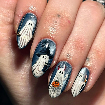 Halloween Kunstnagelset mit gruseligen Geister- und Kürbisdesigns Brehn