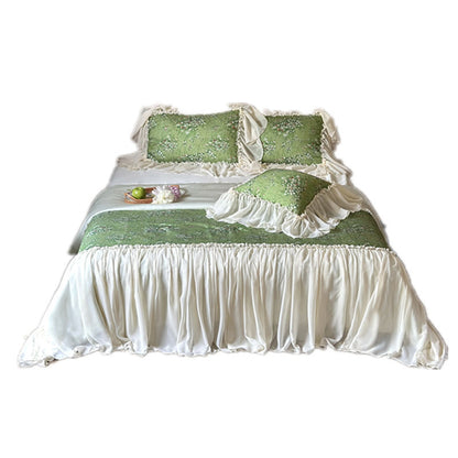 Romantisches Landhaus-Bettwäsche-Set mit floralem Druck, Chiffon-Rüschensaum & gerafftem Bettrock