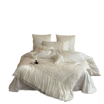 Luxuriöser Bestickter Rüschensatin Bettbezug Set