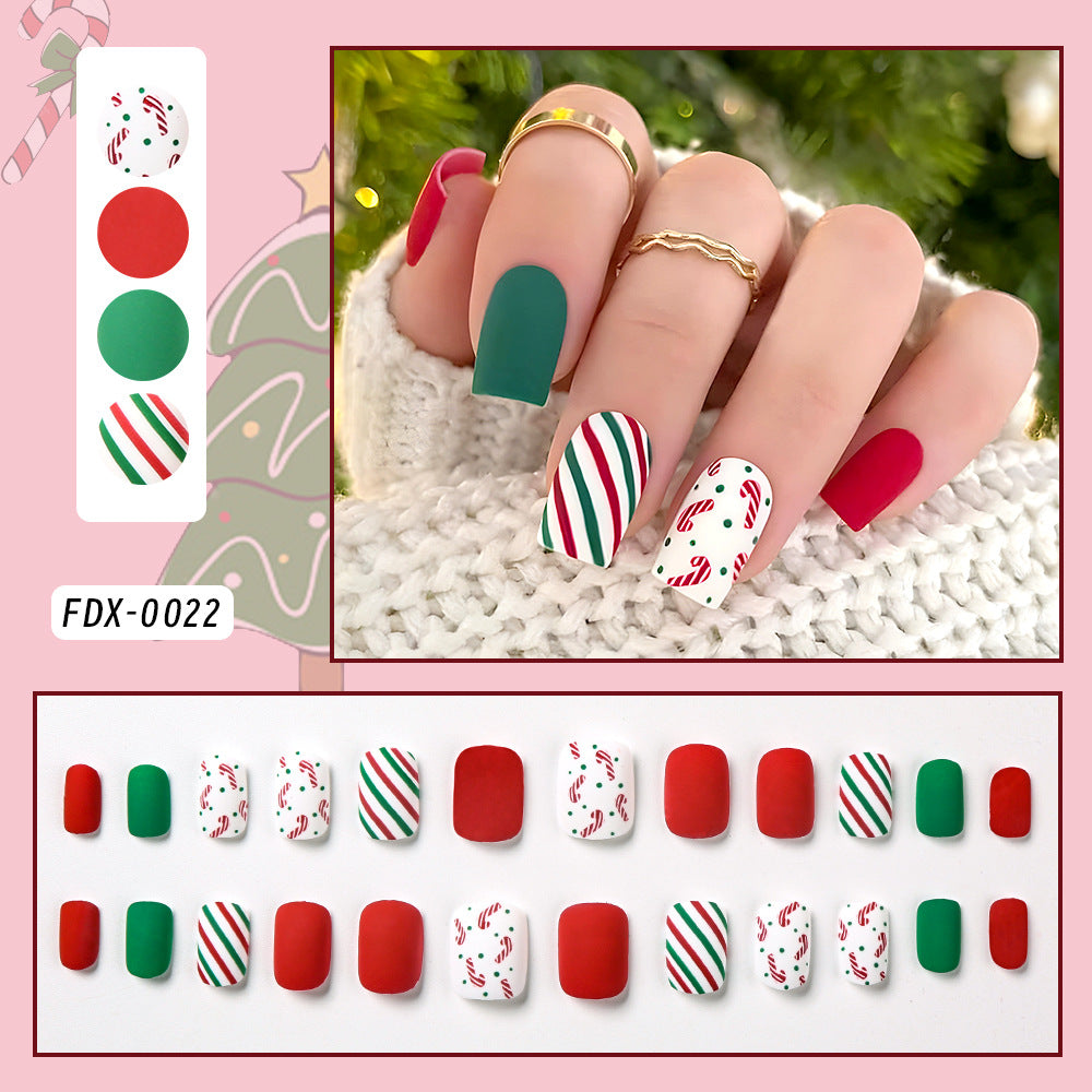 Festliches Zuckerstangen-Themen Press-On Nagelset Brehn
