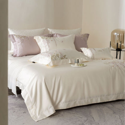 Luxe Satin-Feel Koi Bestickte Bettbezug Set