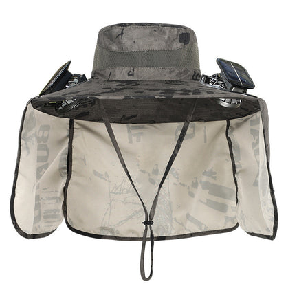 Sonnenhut mit Nackenschutz und integrierten solarbetriebenen Doppelventilatoren Brehn
