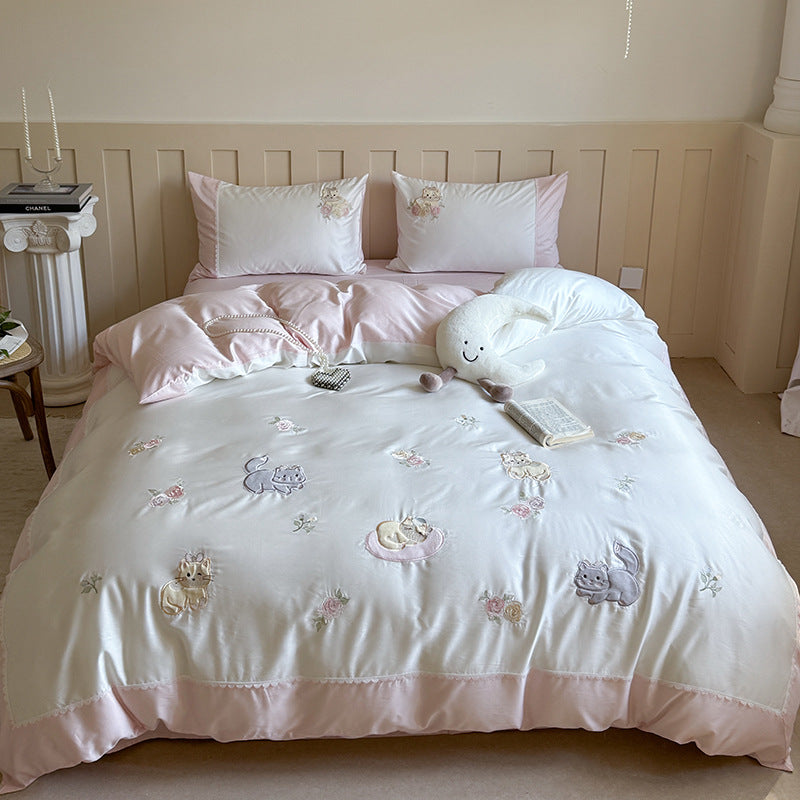 Bestickte Satin-Feeling Ozean-Motiv Bettbezug Set