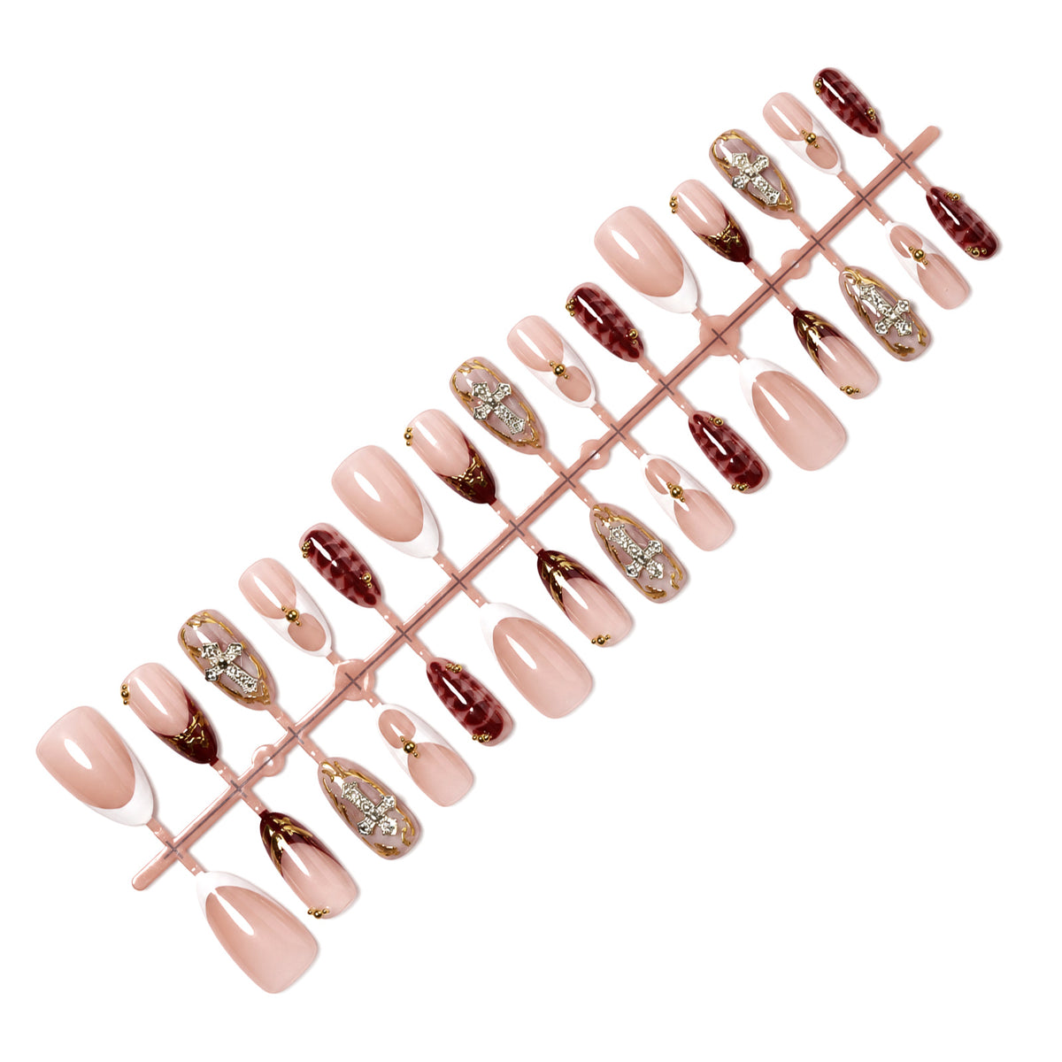Premium dekoratives Press-On-Nagelkunstset mit goldenen Akzenten Brehn