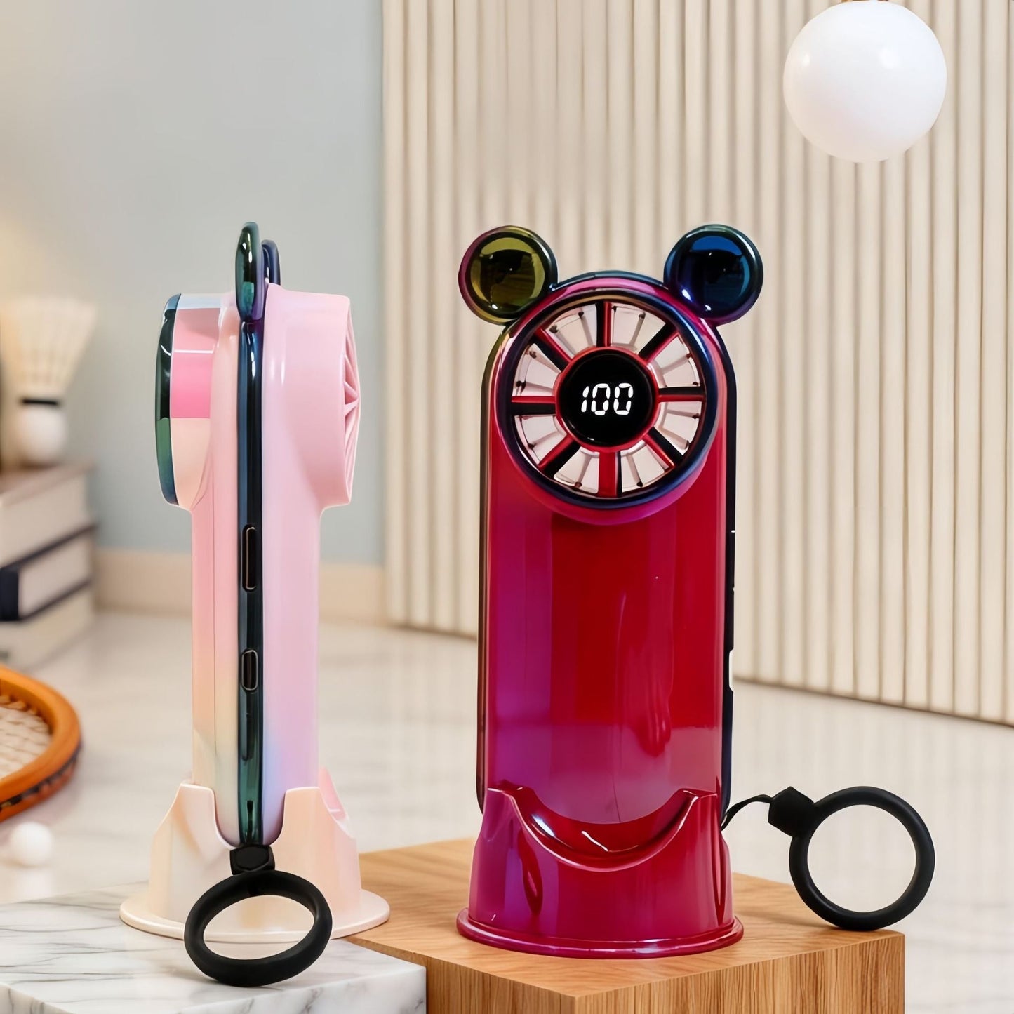 Frauen tragbarer Mini Ventilator mit Digitalanzeige und Tierohren Brehn