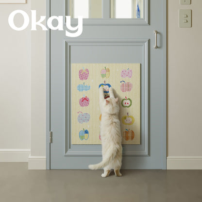 Absorbent Ribbed Microfiber Multi-Purpose Kitchen & Pet Mat with Playful Apple Patchwork Print