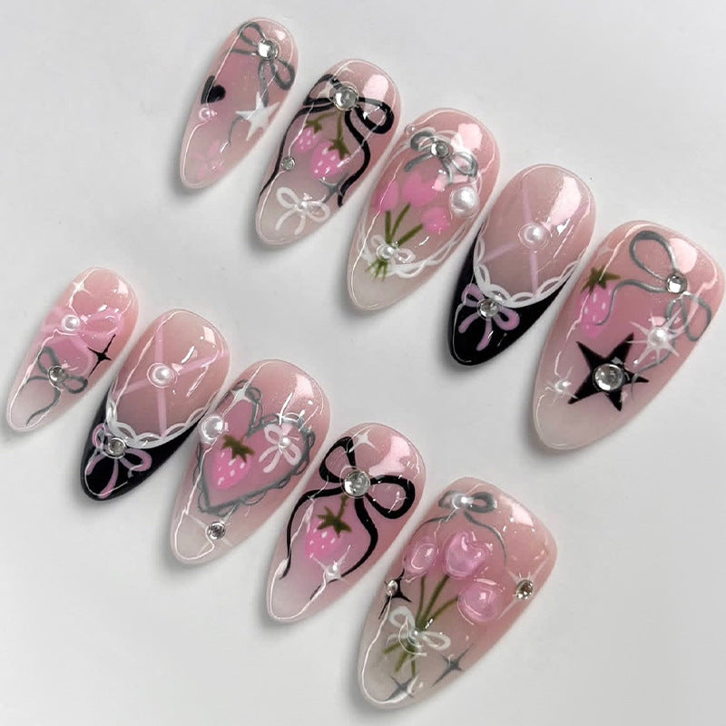 Dekoratives Press-On Nagelkunstset mit Schleifen- und Sternmotiven Brehn