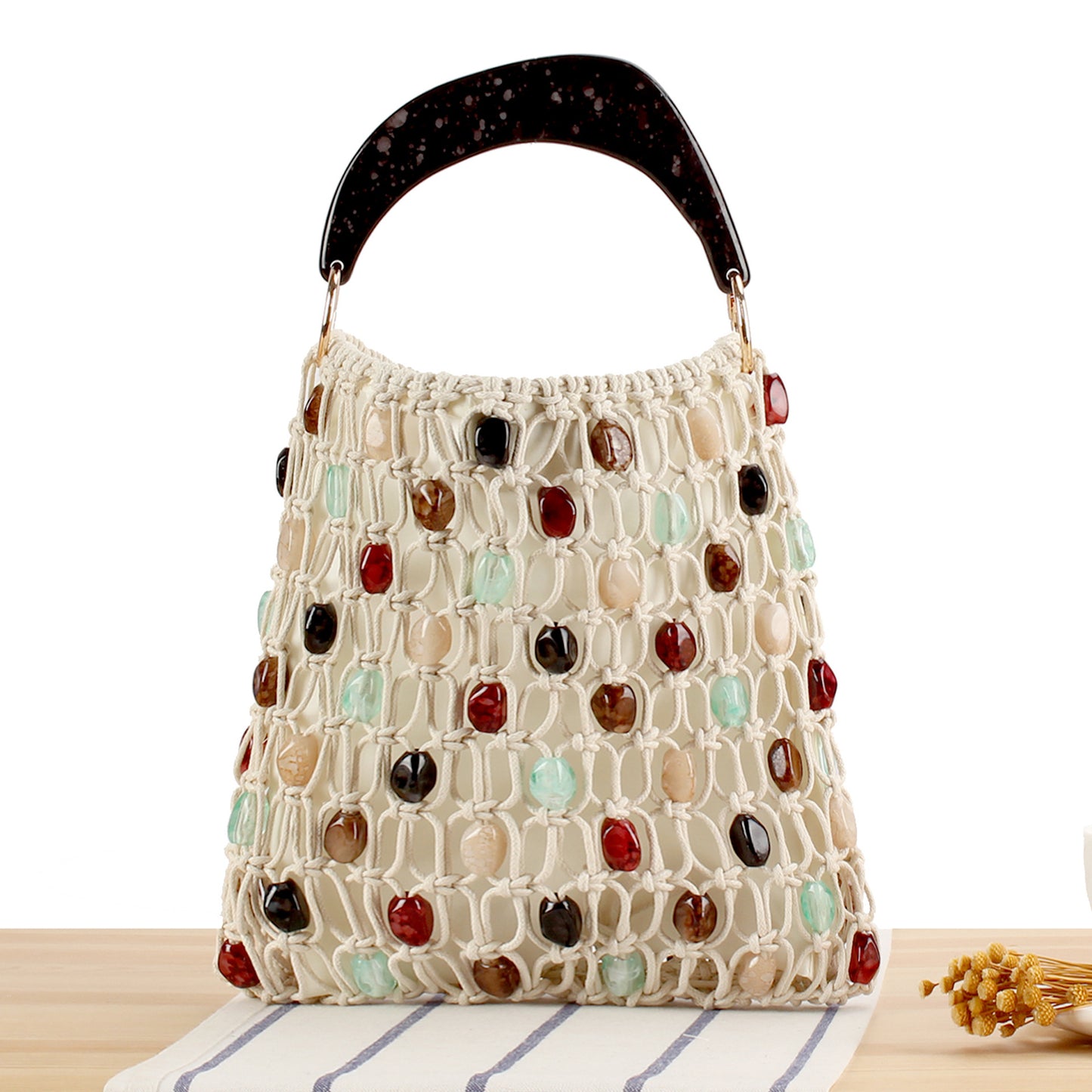 Handtasche mit Buntem Schmuckelement Brehn