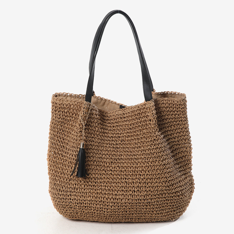 Damen Handgefertigte Tragetasche aus geflochtenem Naturmaterial mit elegantem Tassendetail Brehn