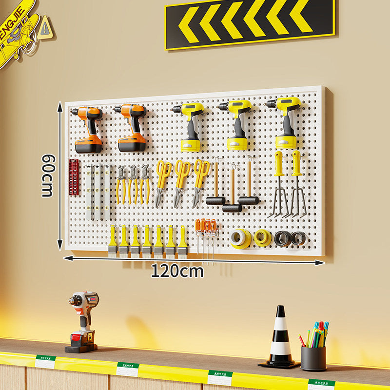 Wandmontierter perforierter Metallwerkzeug-Pegboard-Organizer mit Magnetstreifen und Mehrfachhaken