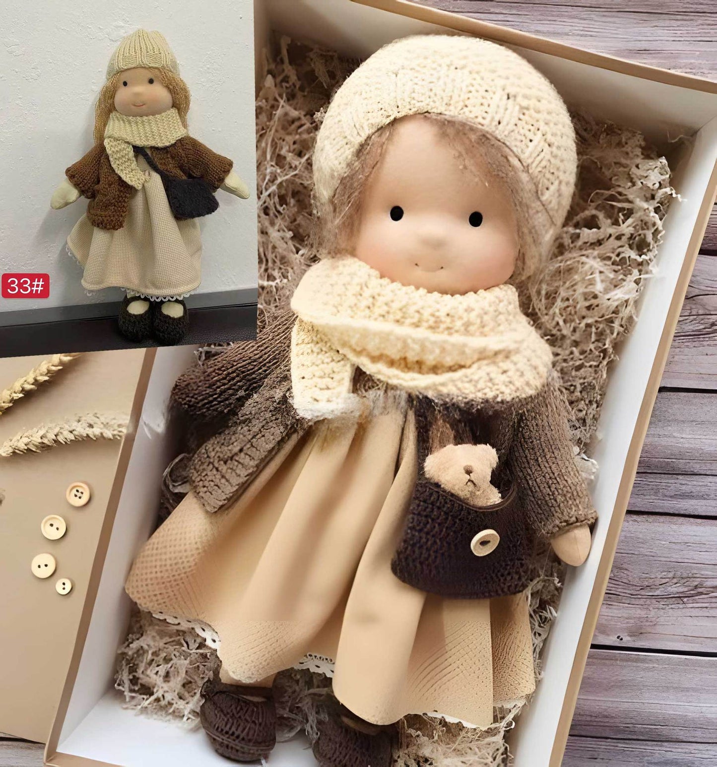 Brehn | Handgefertigte Waldorf-Puppe „Poppi“ | 35cm | Bio-Baumwolle & Hypoallergene Textilien | Pädagogisch wertvolles Spielzeug | Haptische Sensorikförderung