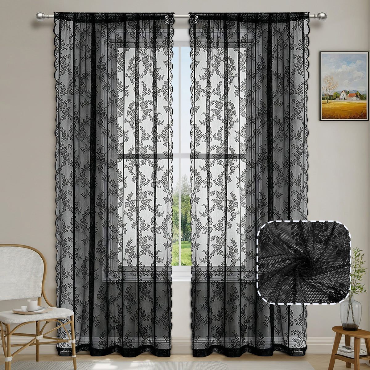 Elegante florale Spitzenfensterbehänge