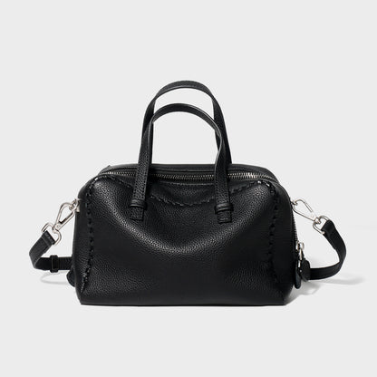 Gepunktetes Leder Arztstil-Satteltasche mit Whipstitch-Trimm und abnehmbarem Crossbody-Gurt