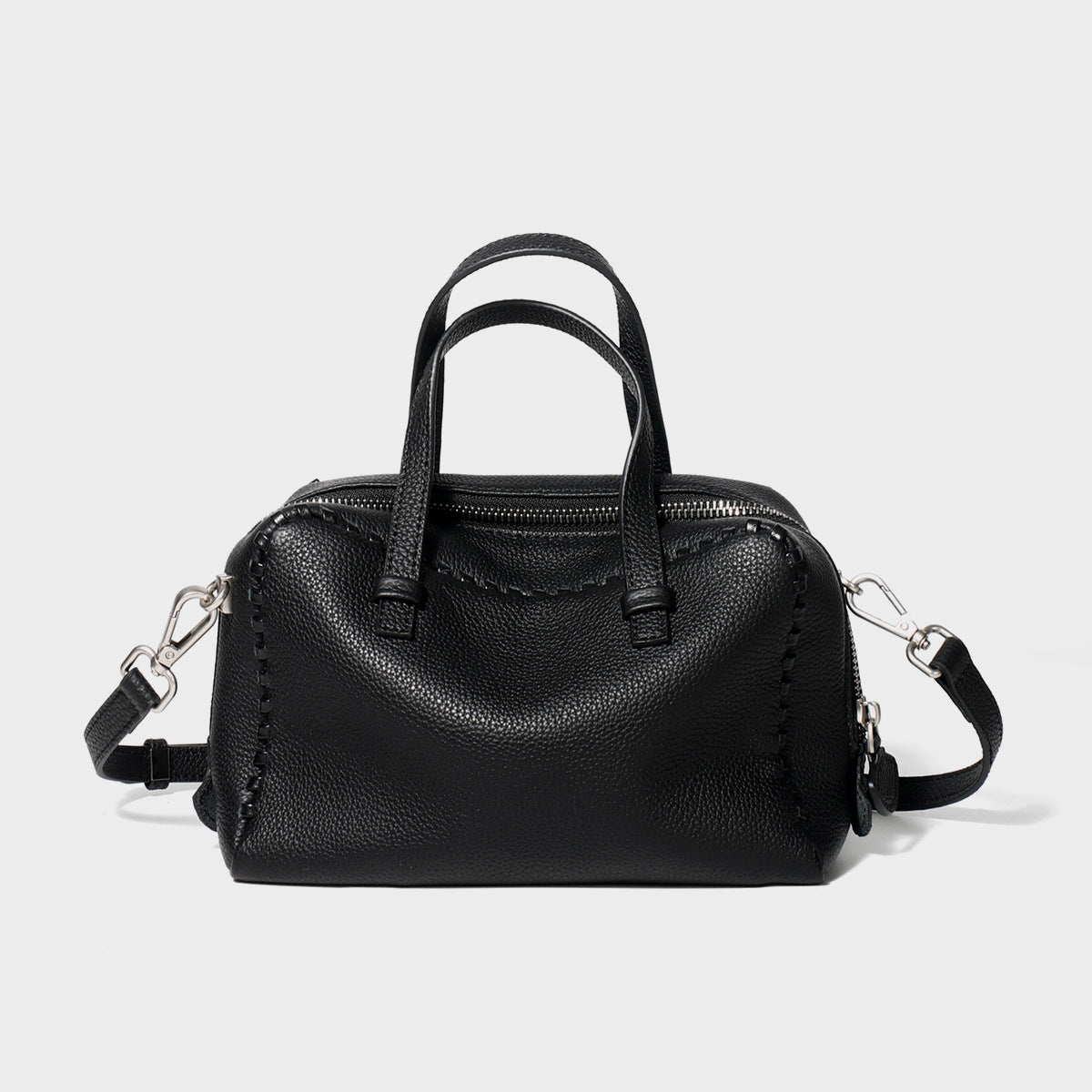Gepunktetes Leder Top-Handle Crossbody Satchel mit Whipstitch-Besatz