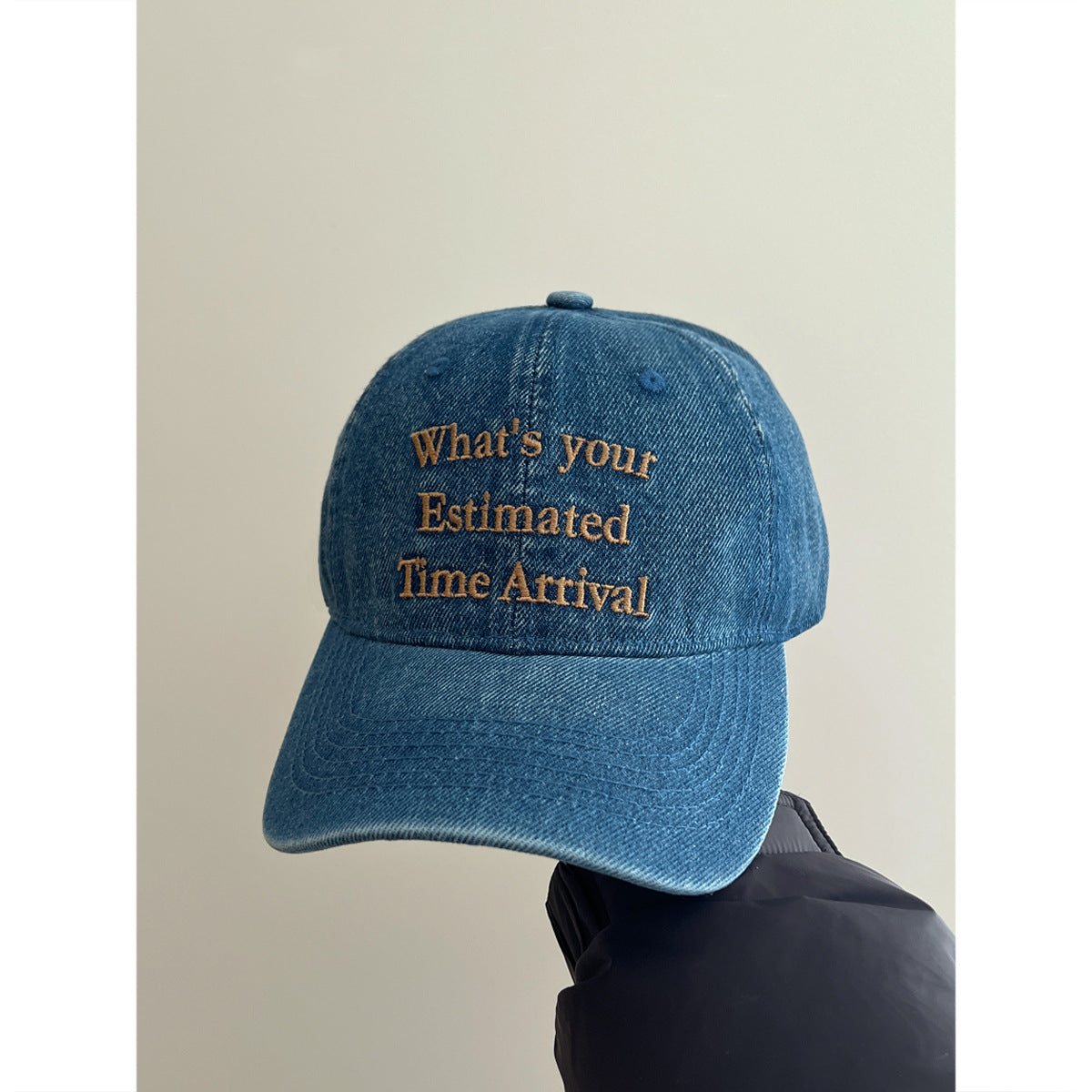 Denim Baseballkappe mit Zitat-Stickerei