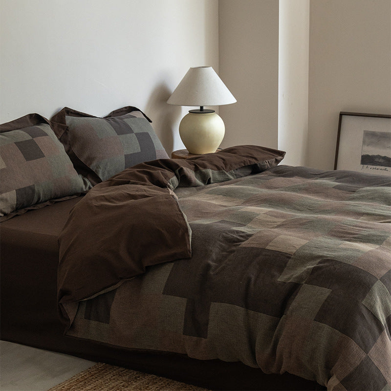 Umkehrbare Patchwork Chambray-Webart Bettwäsche und Kissenbezüge