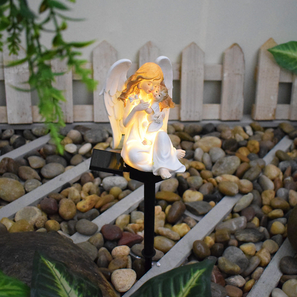 Dekorative Solar-Gartenstecker Statue Harz Mädchen Figur mit integriertem Solar-LED und wetterfestem Spike Brehn