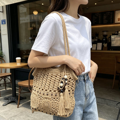 Modische Makramee Tasche mit Detaillierter Perlenverzierung Brehn