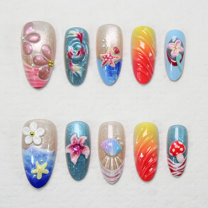 Kunstnagelset mit floralen und maritimen Akzenten Brehn