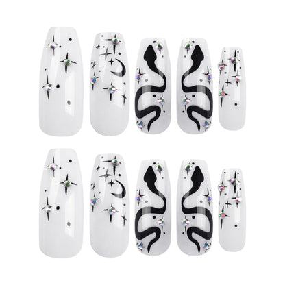 Kunstvolle Gel-Nägel mit elegantem 3D-Motiv und Glitzerakzenten Brehn