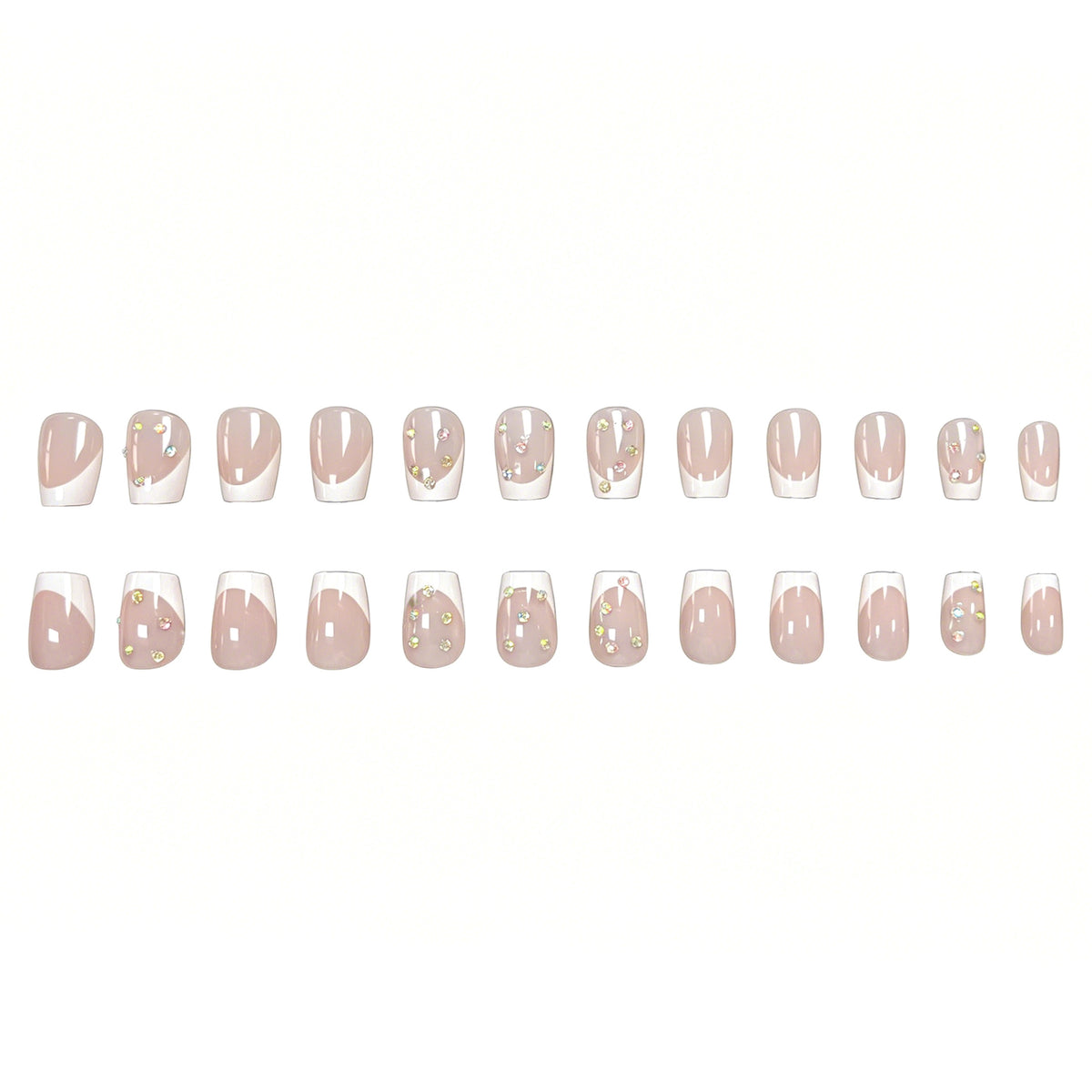 Elegante French Tip Nagelkunst-Verstärkungen mit Edelsteinakzenten Brehn