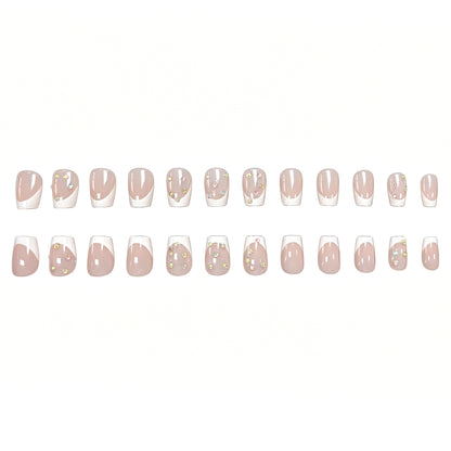 Elegante French Tip Nagelkunst-Verstärkungen mit Edelsteinakzenten Brehn