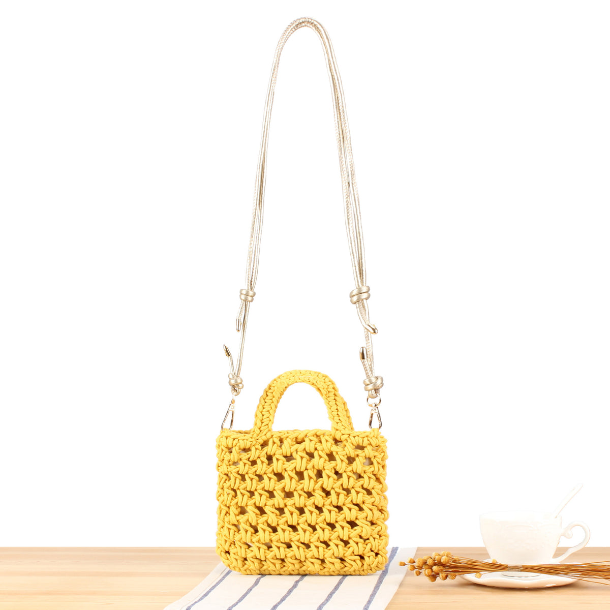 Handtasche Aus Handgefertigtem Makramee mit Verstellbarem Schulterriemen Brehn