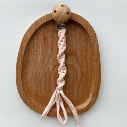 Geflochtene Baumwoll-Schnullerkette mit Holzsicherheitsklemme