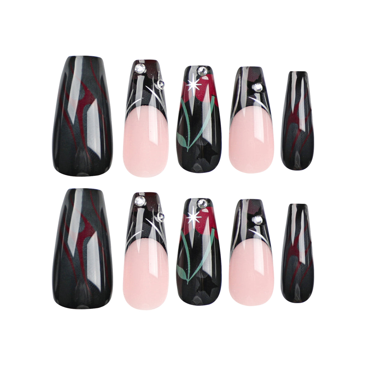 Kunstvolle Nagelkunst mit eleganten Glitzerakzenten und floralem Design Brehn