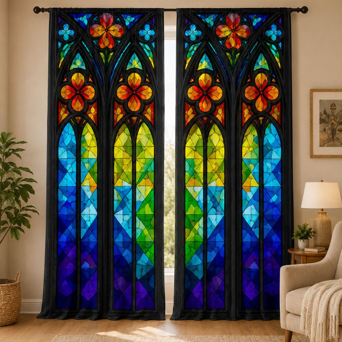 Glasmalerei Inspirierte Dekorative Fenster Vorhänge