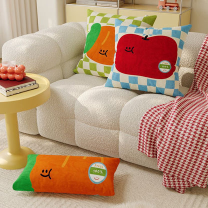 Plush Square Decorative Cushion with Cartoon Carrot Print and Checkerboard Backing