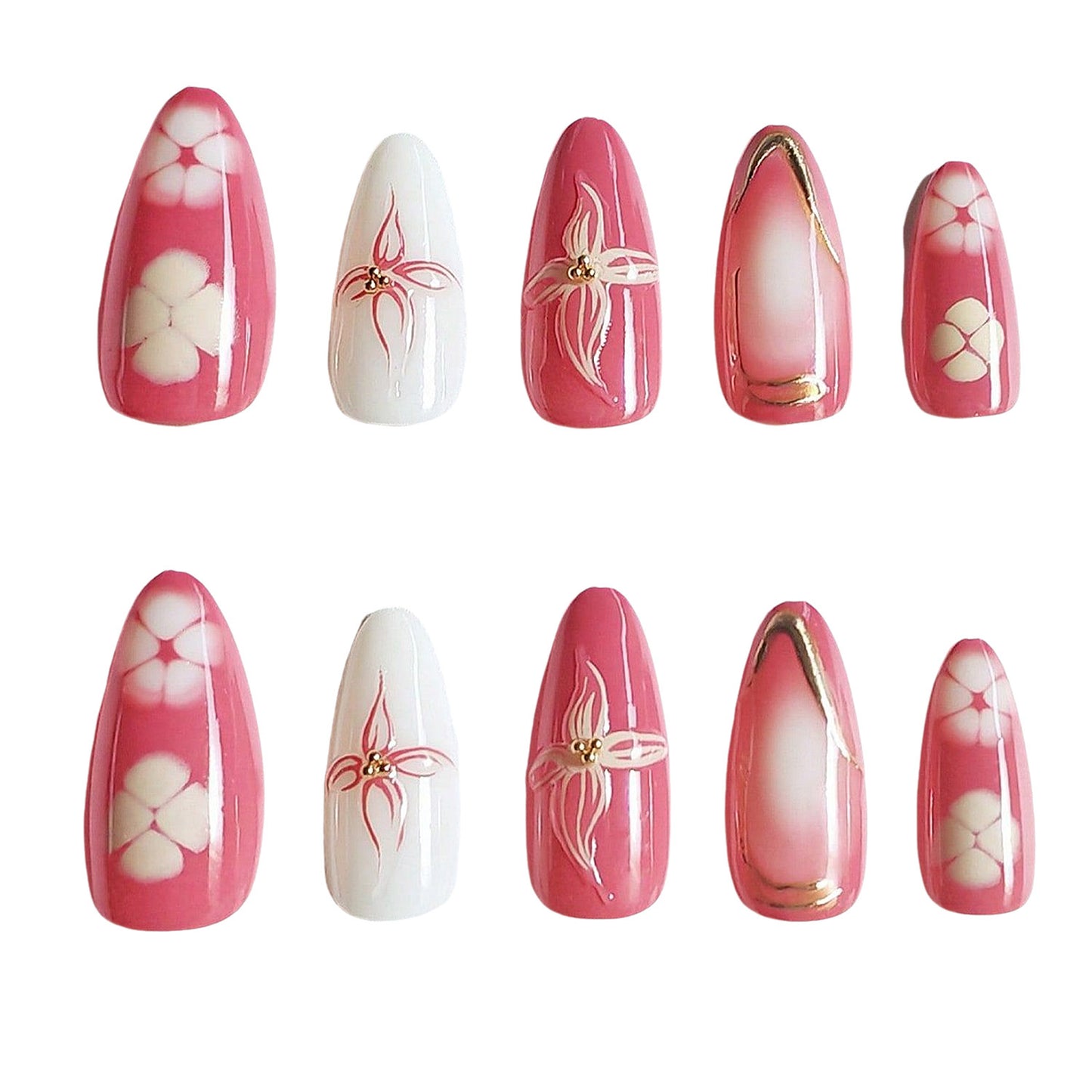 Künstlerisches floral Press-on Nageldesign Brehn