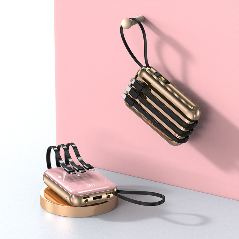 Tragbare Powerbank mit integrierten Ladekabeln und digitaler Ladeanzeige Brehn