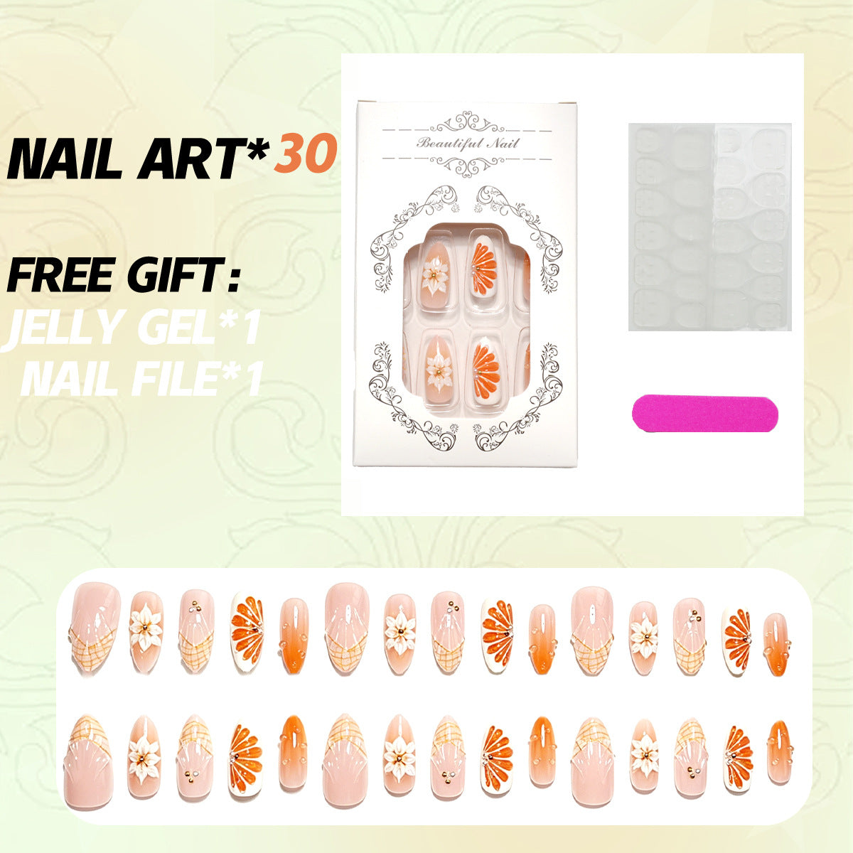 Elegantes dekoratives Press-On-Nagelset