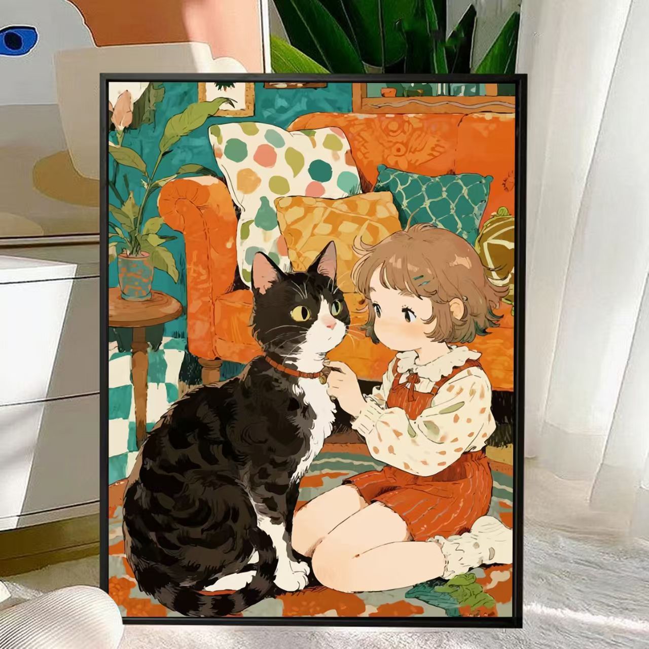 Niedliche Katzen- und Kind-Illustration Wandkunst Brehn