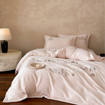 Bürstenmikrofaser besticktes Wildblumen- und Hasenbettbezug-Set mit Kissenbezügen