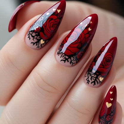 Gothic Rose-Design Stiletto-Nägel Kunstverlängerungen Brehn