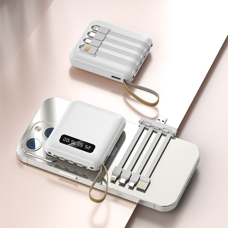 Kompakte Powerbank mit integriertem Ladekabelsystem und digitaler Anzeige Brehn