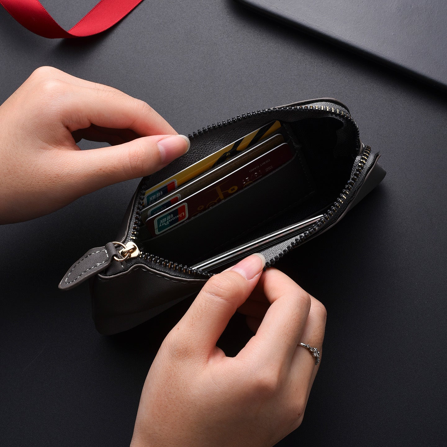 Premium Leder Reißverschluss Geldbörsen Organizer Brehn