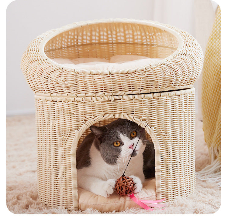 Gemütlicher Katzenkorb mit Spielball Brehn